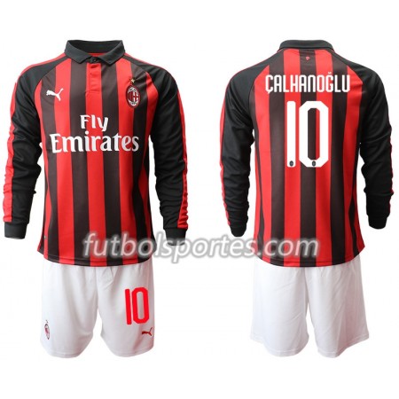 Camisetas AC Milan CALHANOGLU 10 Niños Primera Equipacion 2018/2019 Manga Larga